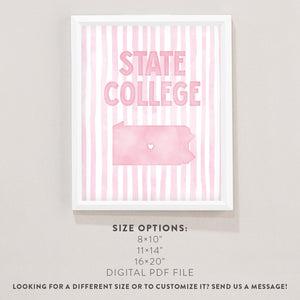 State College, Pennsylvania Pink Pastel Poster