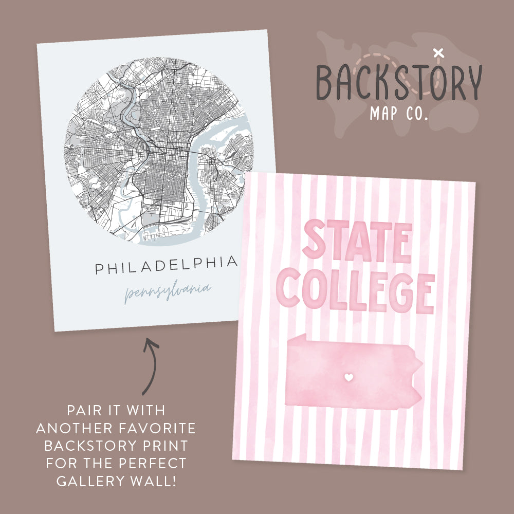 State College, Pennsylvania Pink Pastel Poster