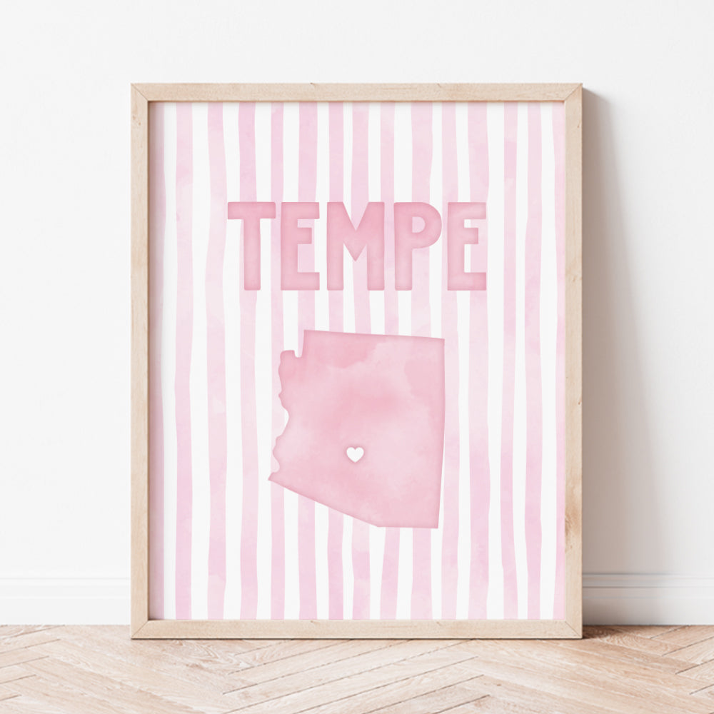 Tempe Arizona Poster · Tempe Pink Pastel Wall Art