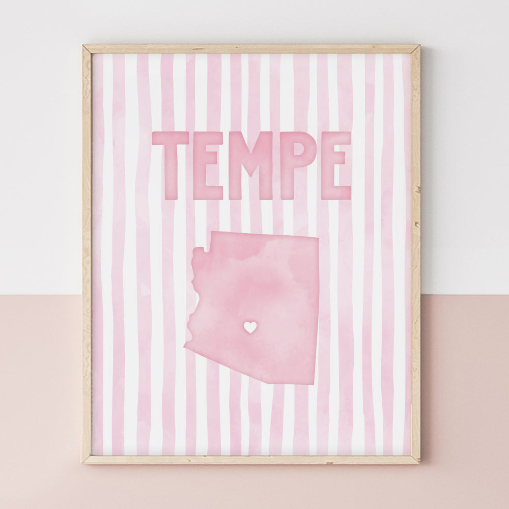 Tempe Arizona Poster · Tempe Pink Pastel Wall Art