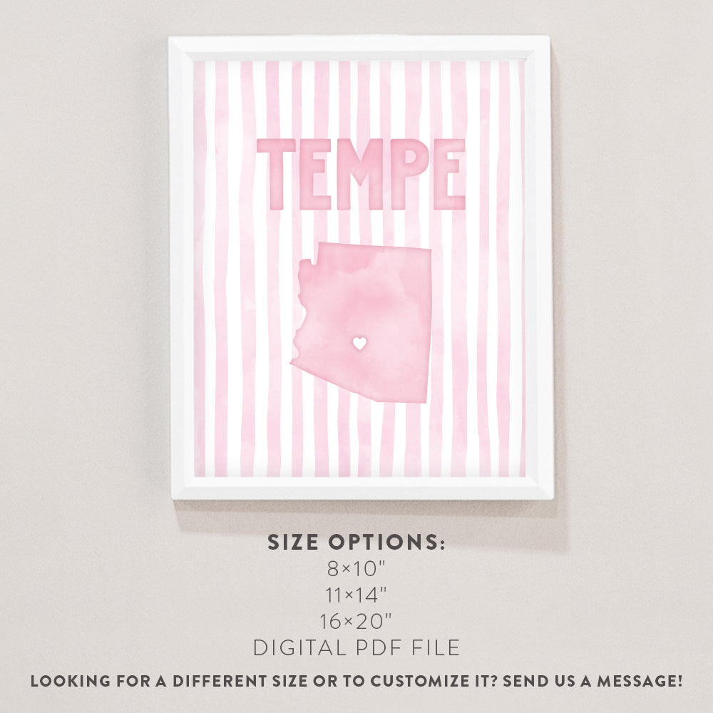 Tempe Arizona Poster · Tempe Pink Pastel Wall Art