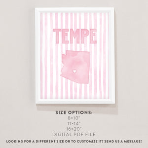 Tempe Arizona Poster · Tempe Pink Pastel Wall Art