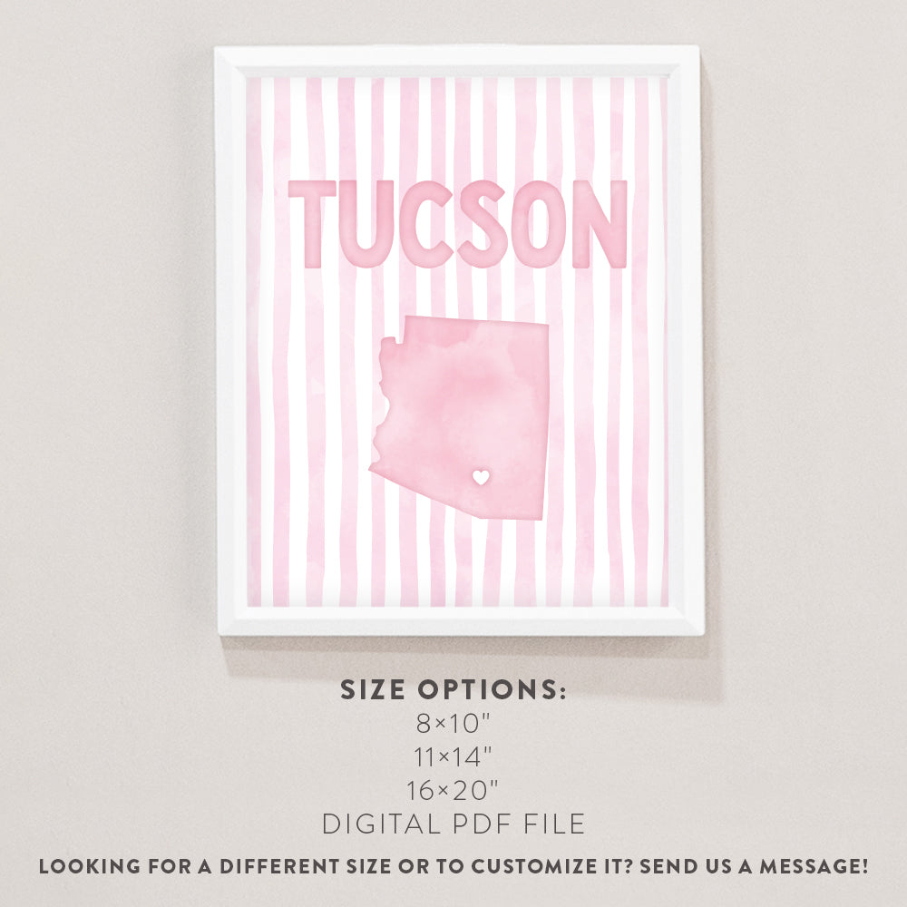 Tucson Arizona Poster · Tucson Pink Pastel Wall Art