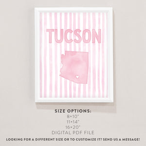 Tucson Arizona Poster · Tucson Pink Pastel Wall Art