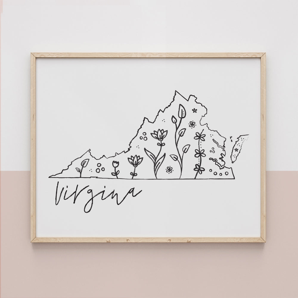 virginia map art print