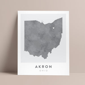 akron ohio map wall art