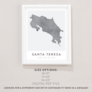 santa teresa costa rica map poster